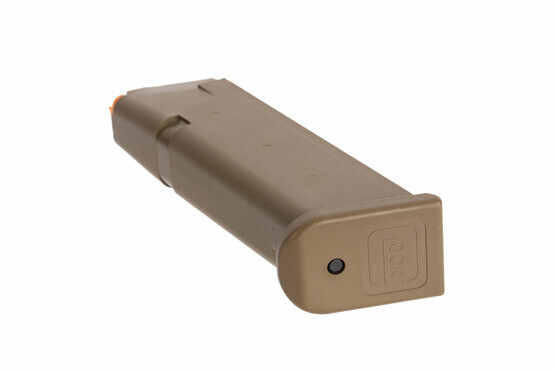 Glock standard capacity OEM 9mm Gen 5 G17 pistol magazine with flared base plate and FDE finish